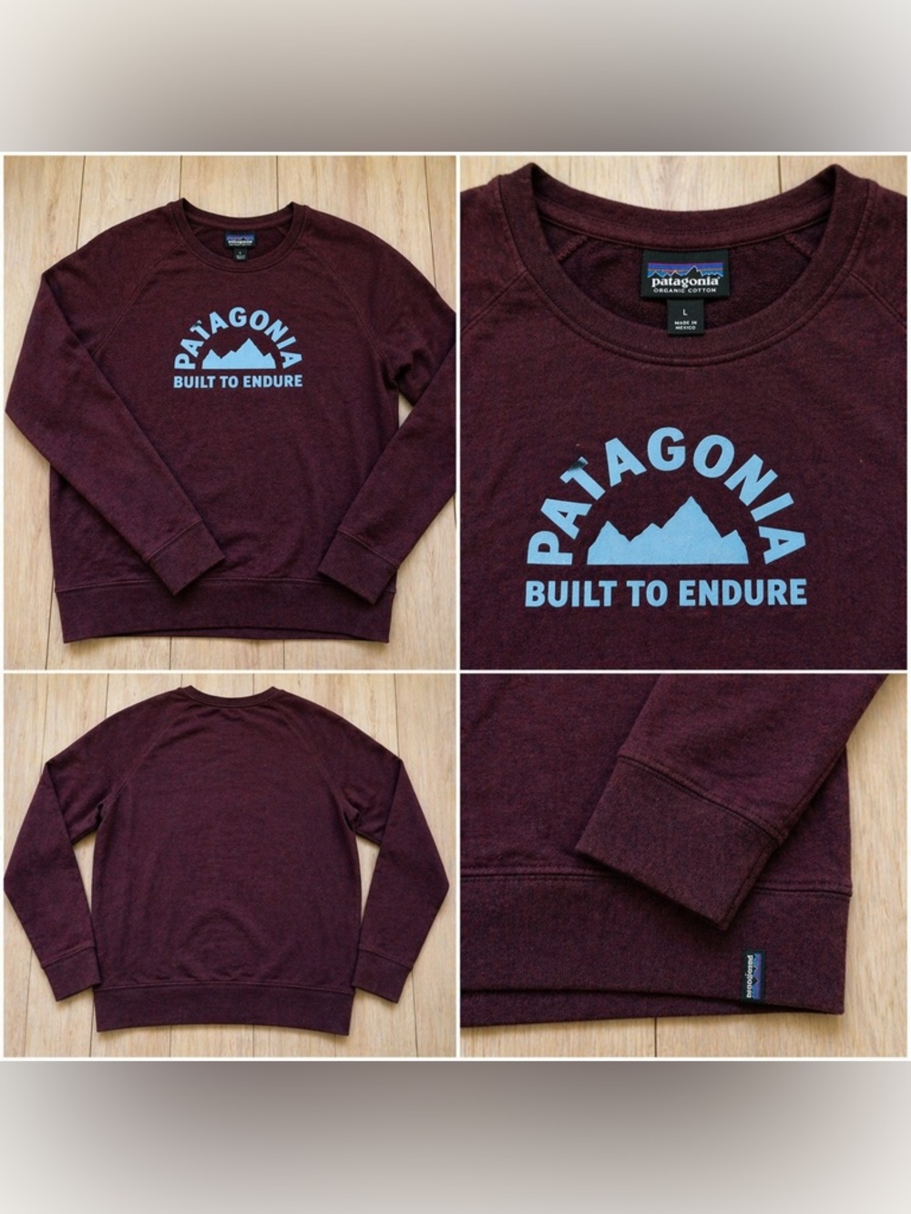 Patagonia Crewneck Sweatshirt Built to Endure Logo Burgundy Pullover Size M